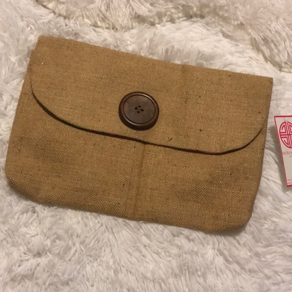 Boho Burlap Clutch - Picture 1 of 7